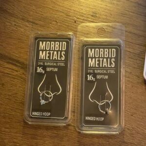 Silver black gem point and silver opalite bling flower 16g septum rings